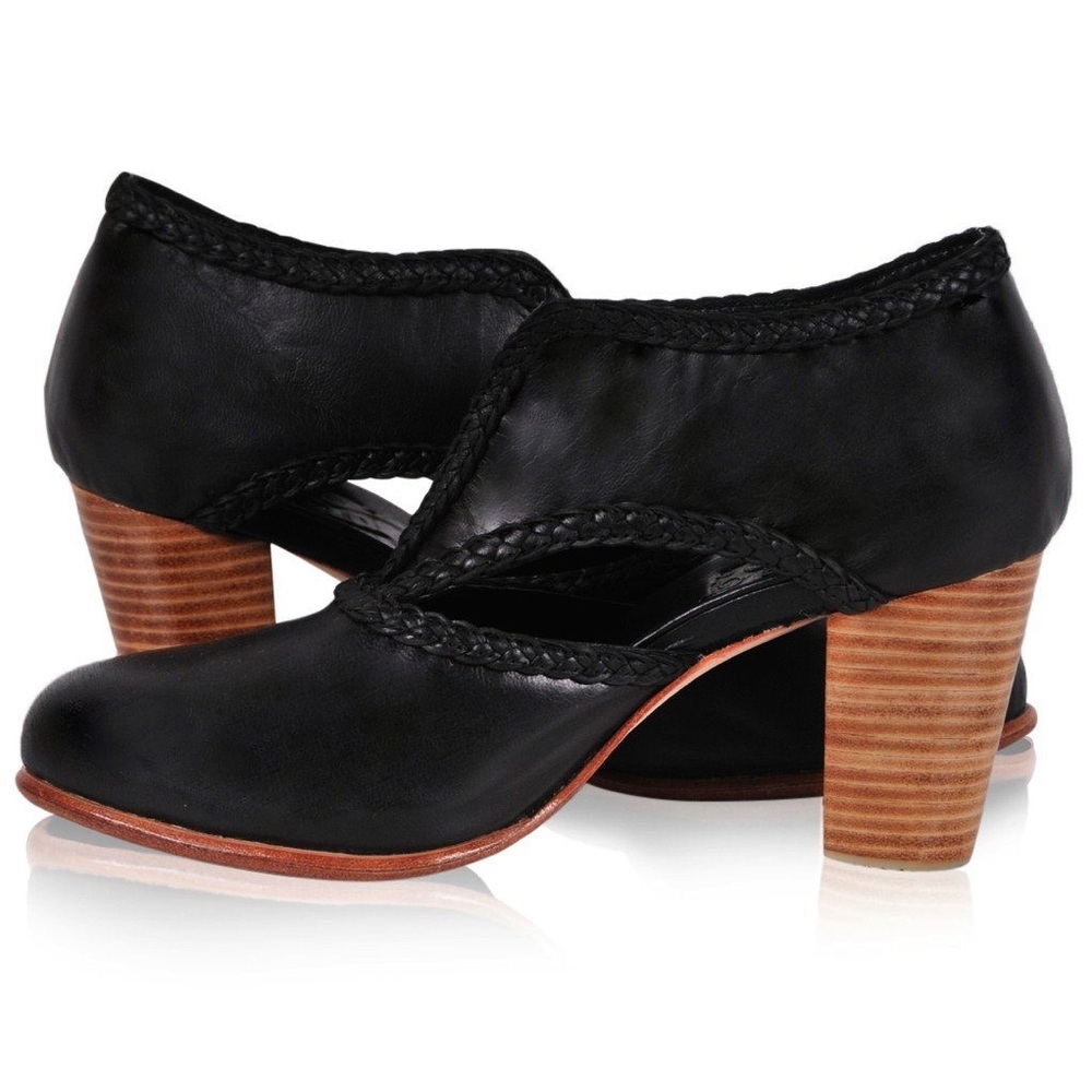 ELF Black Ankle Booties with Tan Heel